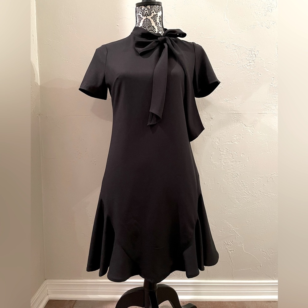 CeCe Bow Neck Short Sleeve Dress, Size 2, Black